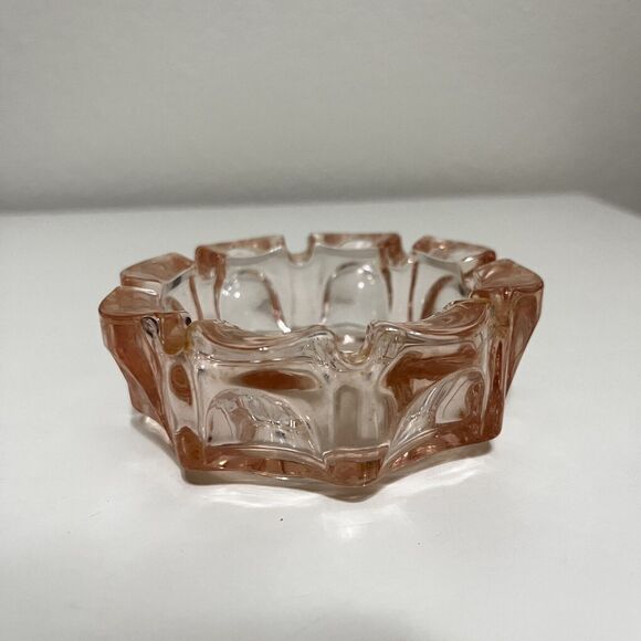 Vintage Toyo Glass Roller Ashtray Pink Round Scalloped Japan w/ Box - Picture 6 of 15